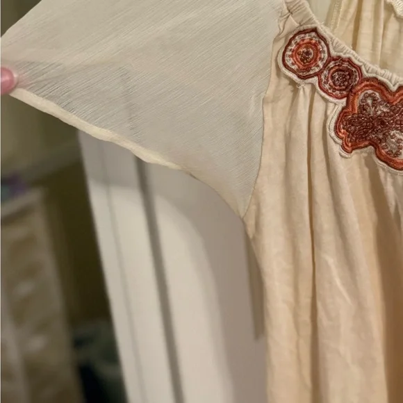 Deletta (Anthropologie) Cream Blouse with Red Embroidery - Picture 4 of 9